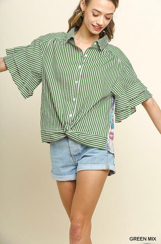 Green Mix Striped Top